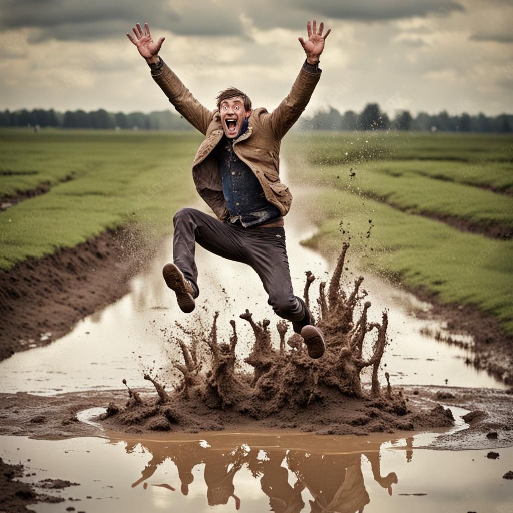 Funny Man's Mud-to-Puddle Leap
