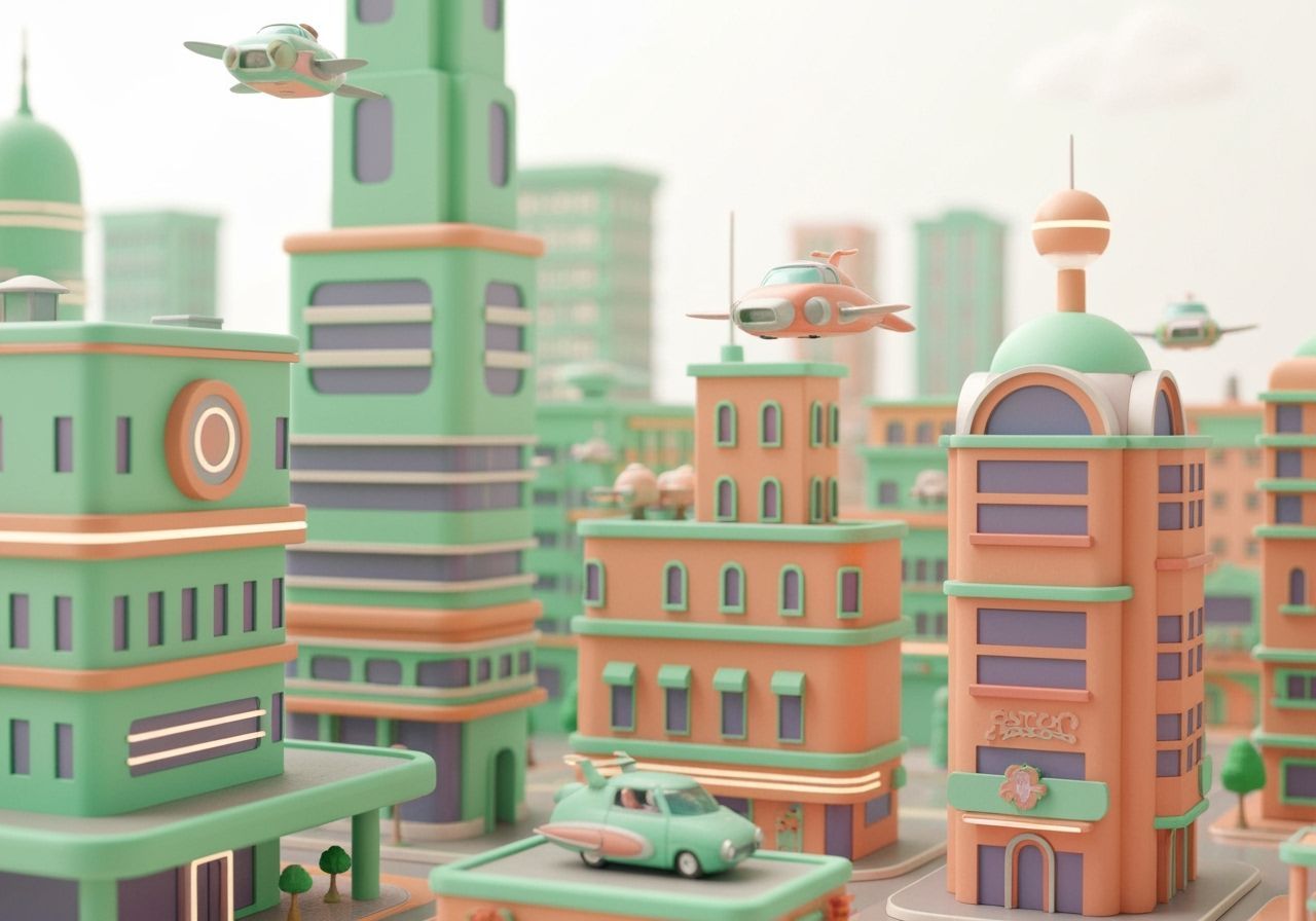 Retrofuturistic Miniature Cityscape: A Vibrant Vision