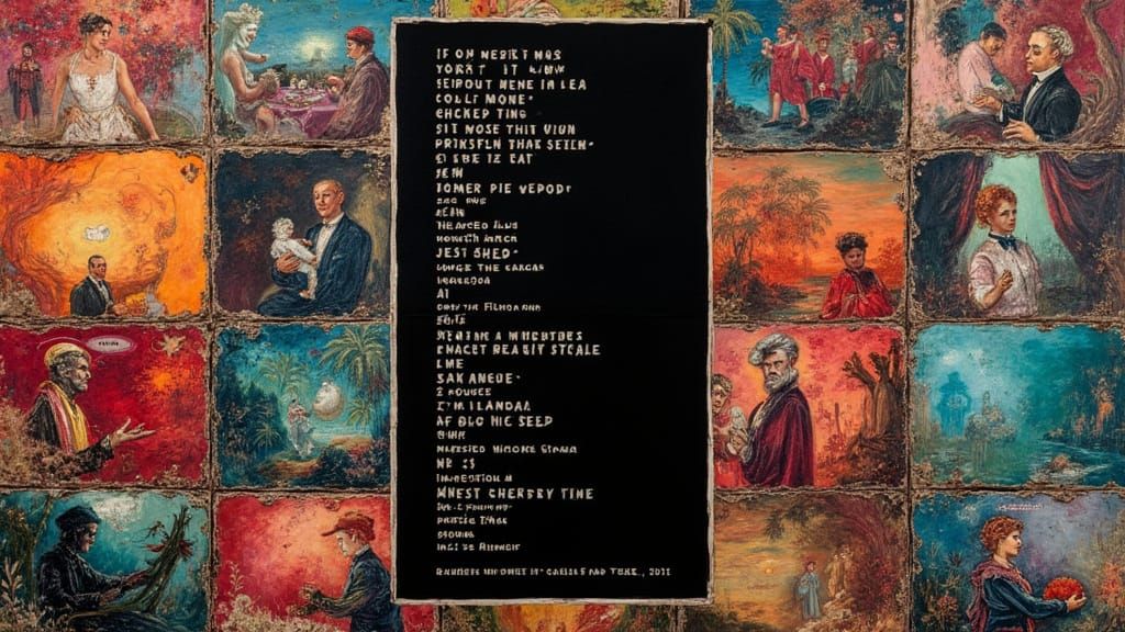 Abstract Art Collage with Vibrant Squares and Text