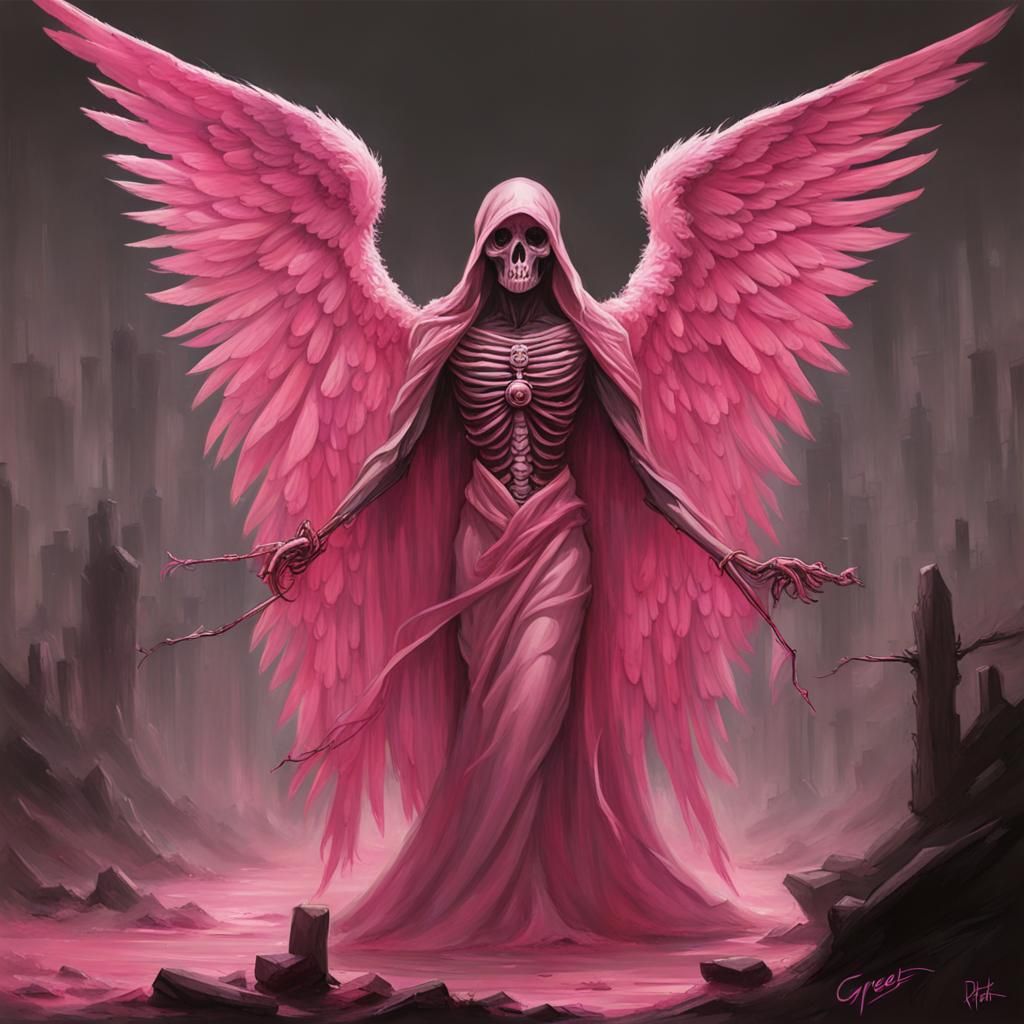 Sinister Pink Angel of Death in Dark Fantasy Style