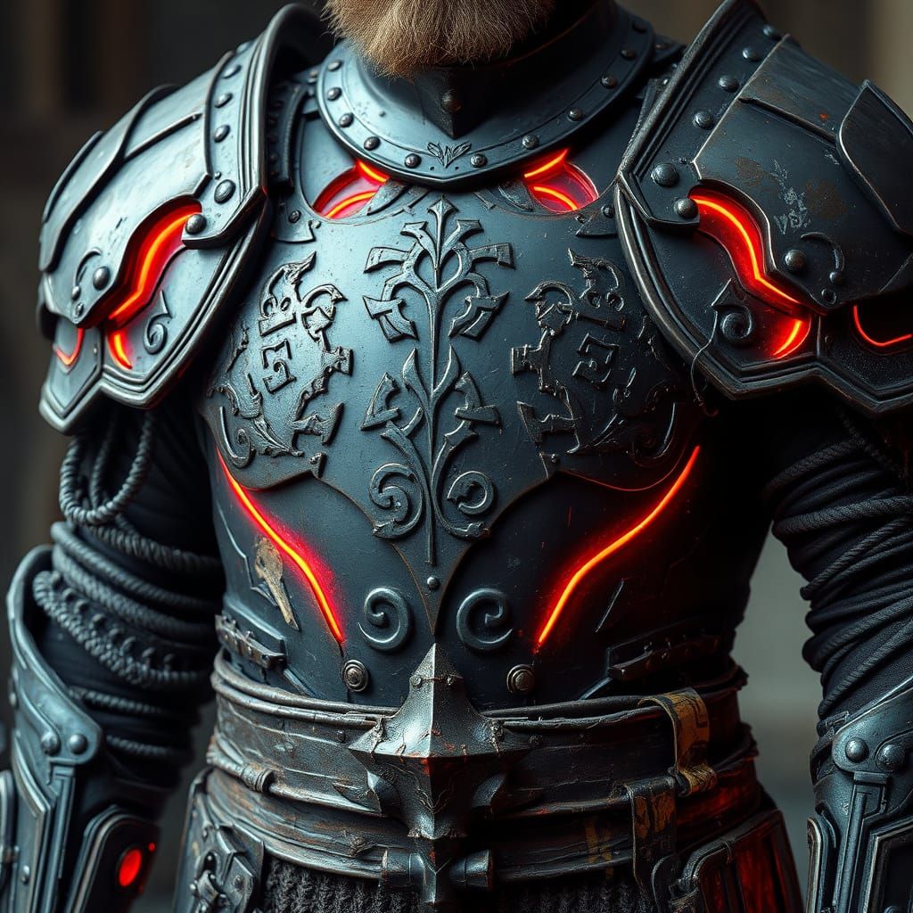 Medieval Futurist Armor with Norse Runes and Cyberpunk Accen...