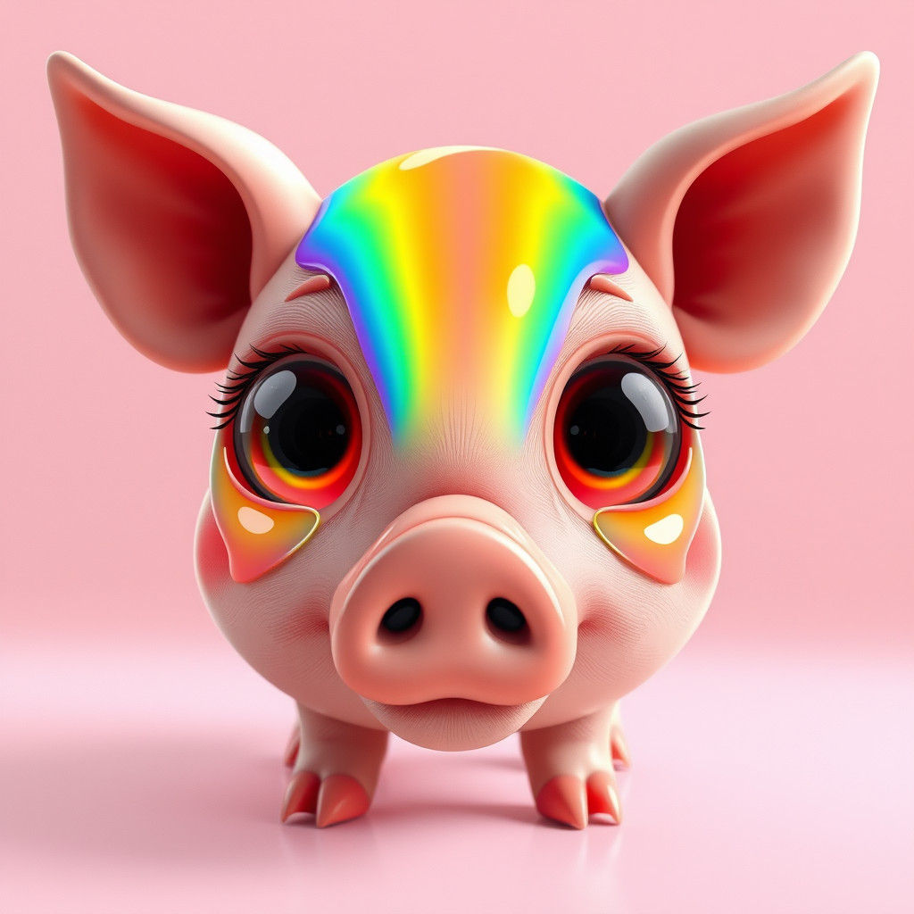 Rainbow Pig: Whimsical Anime-Inspired 3D Art