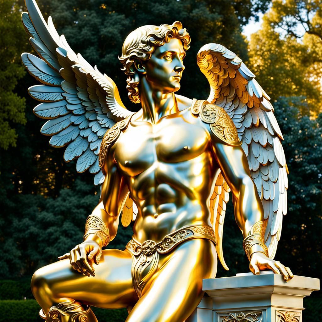 Golden Angel Metalwork Statue in Botanical Garden