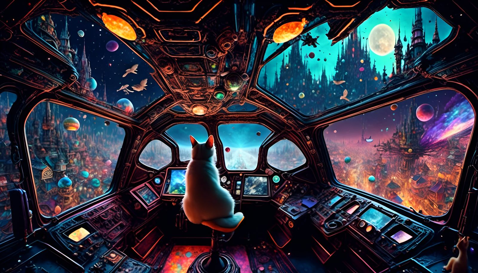 Dark Fantasy Spaceship Flight Through the Galaxies