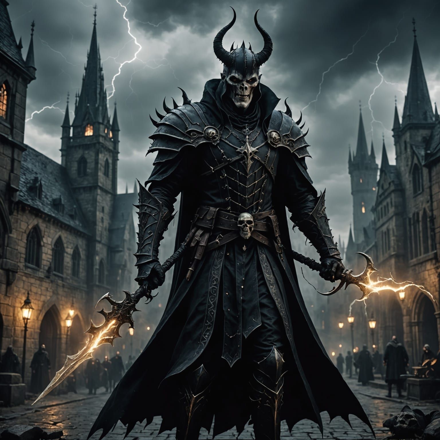 Dark Demonic Lord in Gothic Medieval City