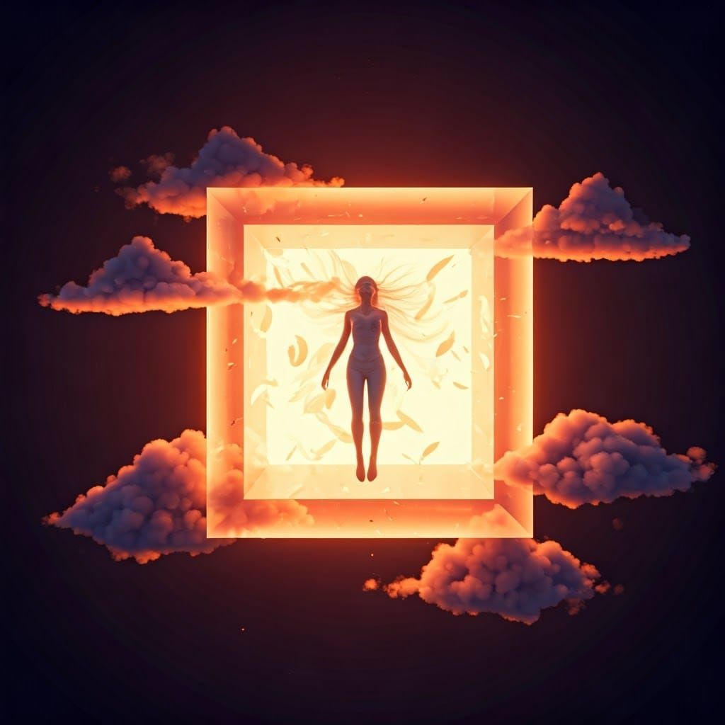 Ethereal Woman in Crystal Cube: Fantasy Concept Art