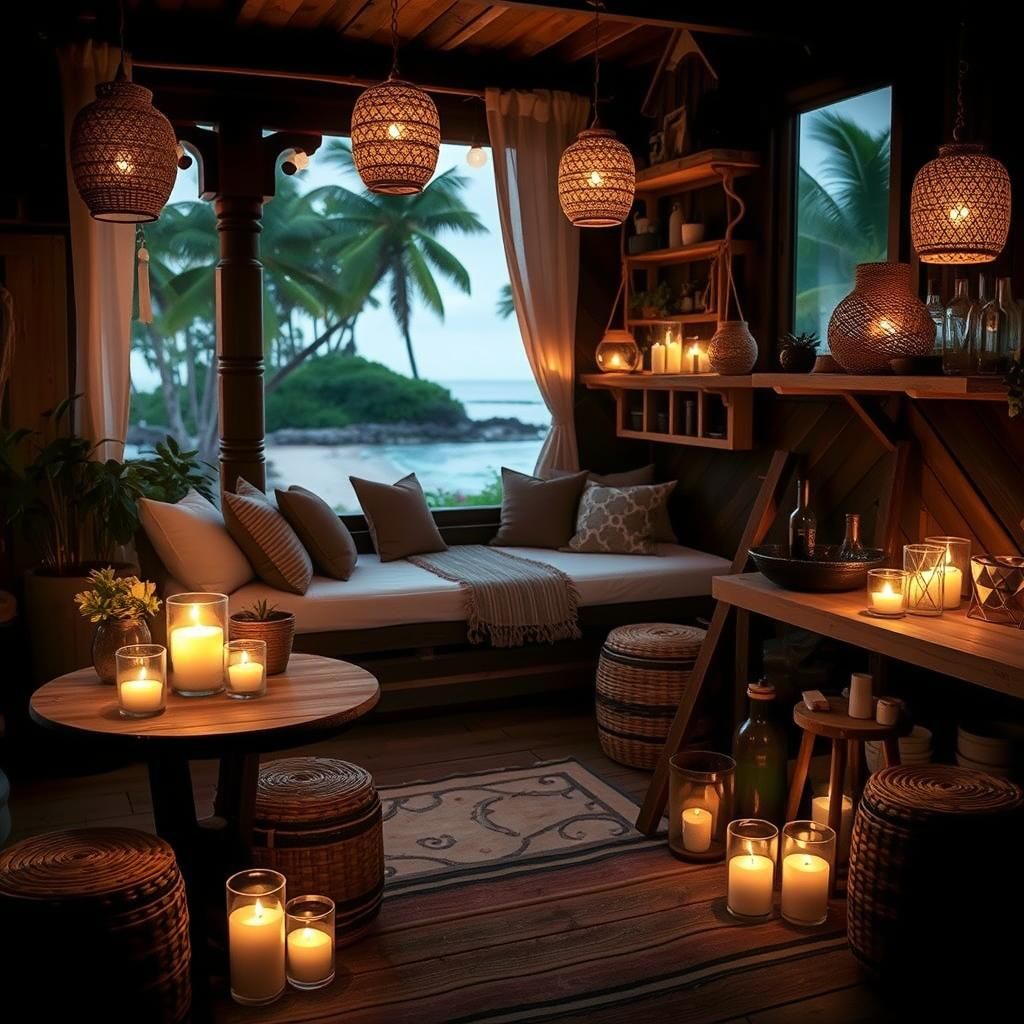Coastal Retreat at Night, Bohemian Rustic Chic