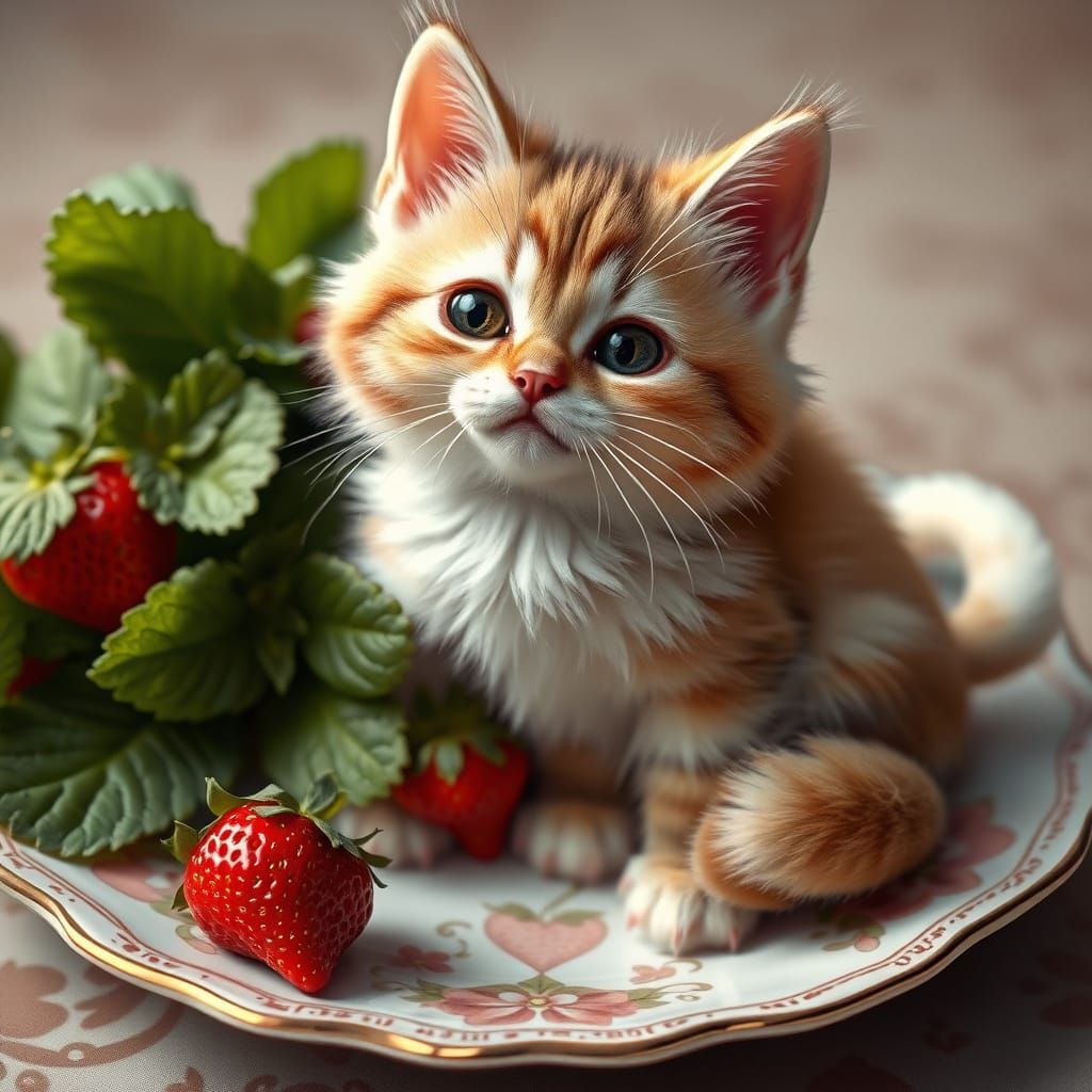 Hyper-Realistic Strawberry Cat in Futuristic Realism