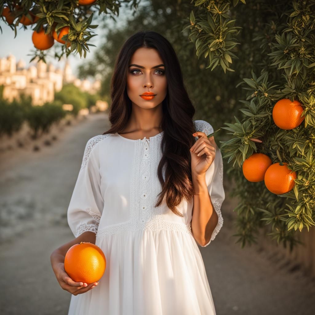 Beautiful Arabic Woman with Orange from Jaffa