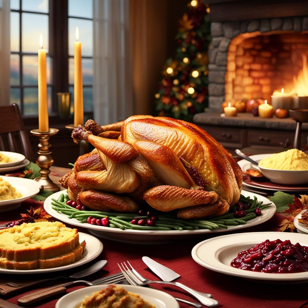 Thanksgiving Feast: Golden Turkey and Autumn Decor