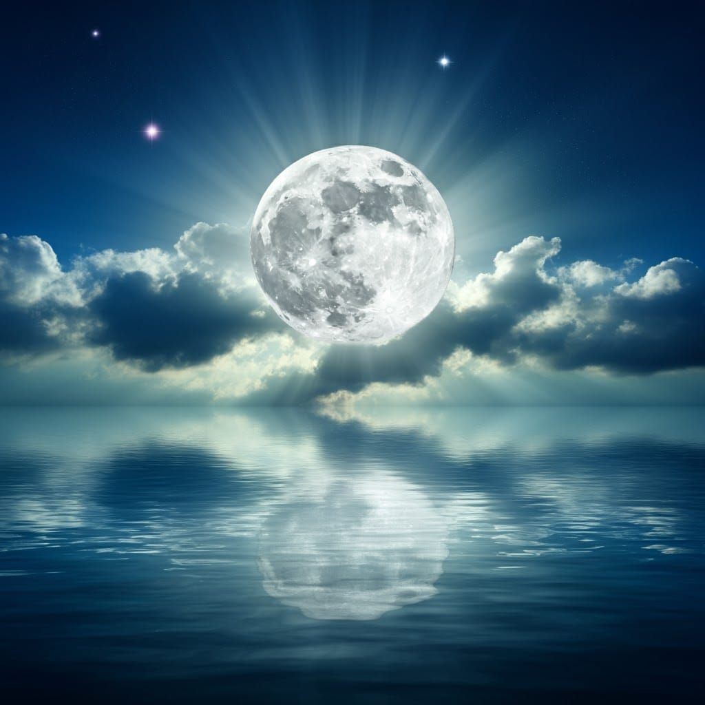 Spectacular Full Moon Mirrored on Still Ocean