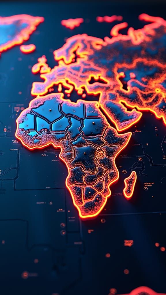 Futuristic World Topographic Map in Cyberpunk Style