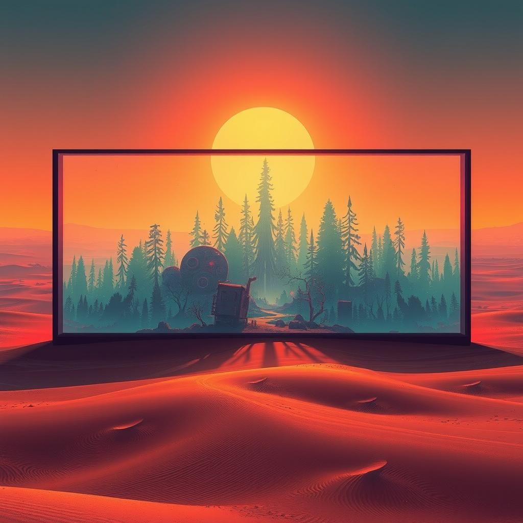 Surreal Desert Mirror Reflects Fantasy Forest
