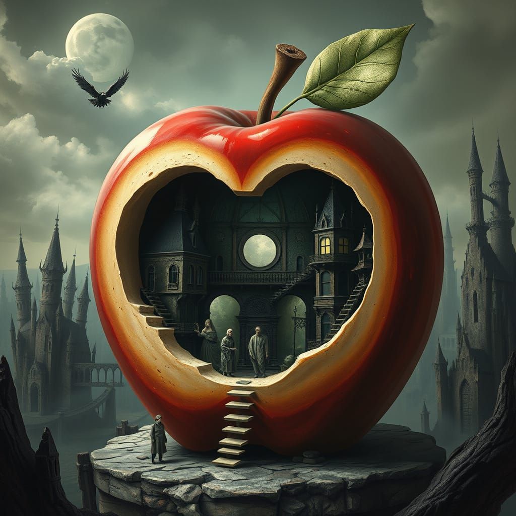 Gothic Apple Apartments in a Dark Fantasy World