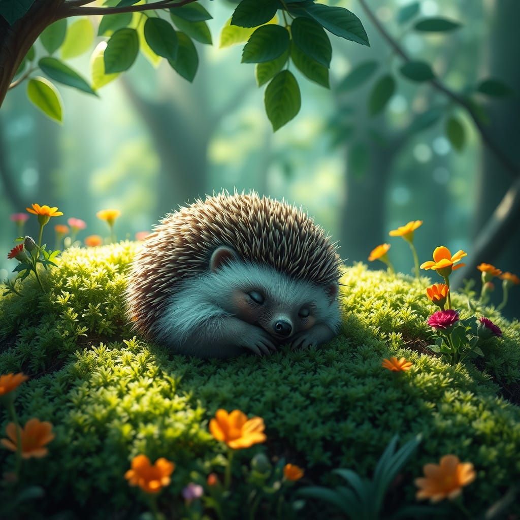 Whimsical Hedgehog in Enchanted Forest