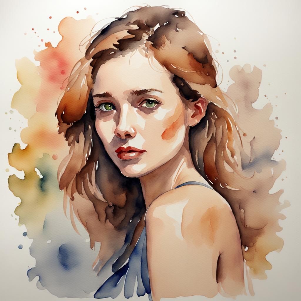 Elegant Woman in Watercolor Painting