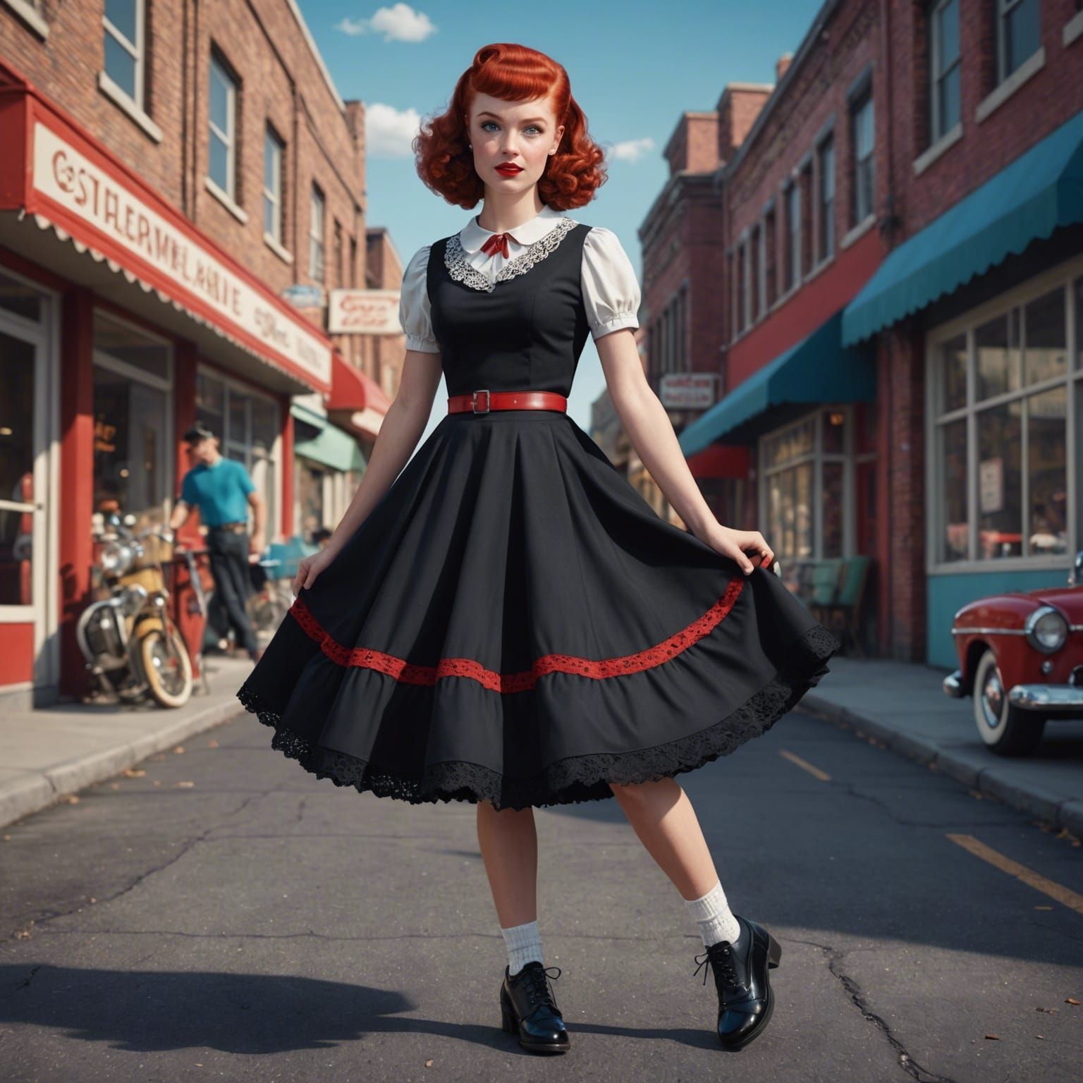 1950s Woman at Sock Hop in Detailed Matte Painting