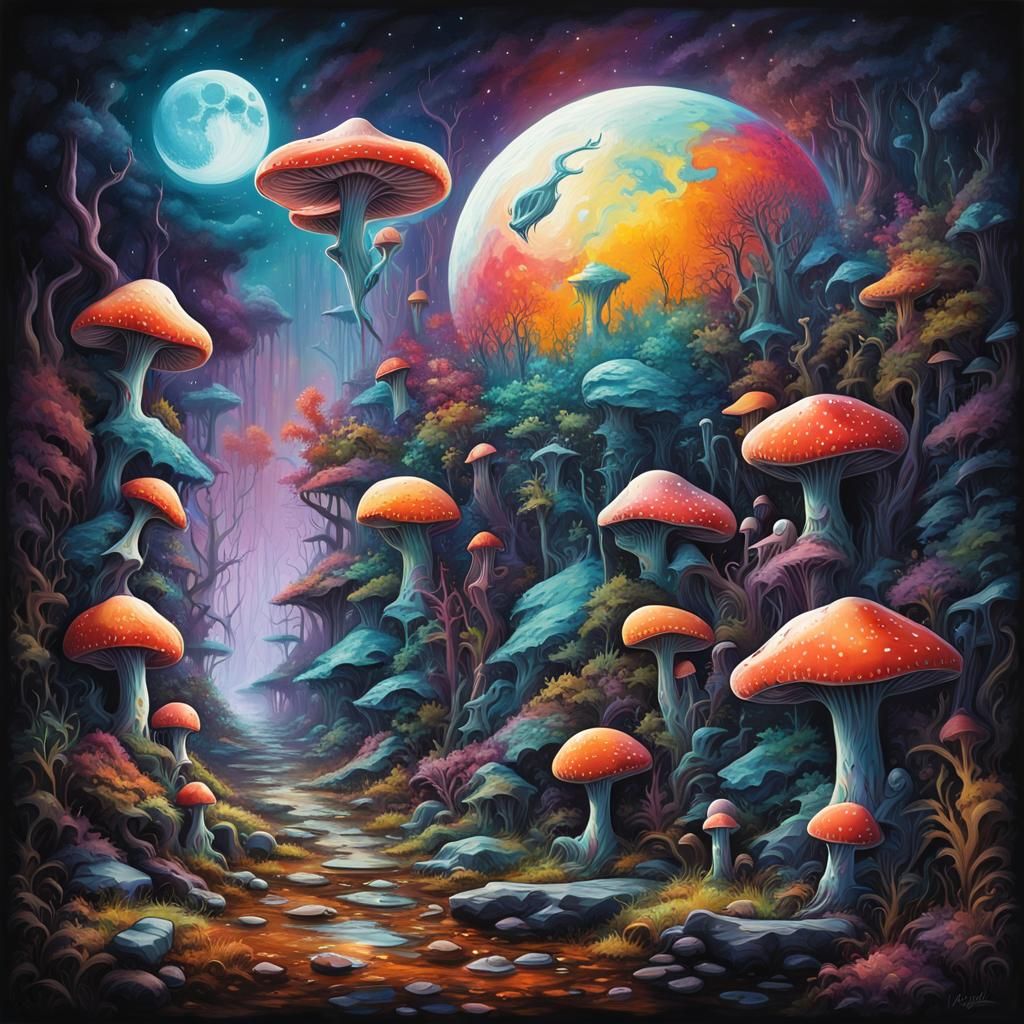 Space Graffiti Art with Crystals and Fossils