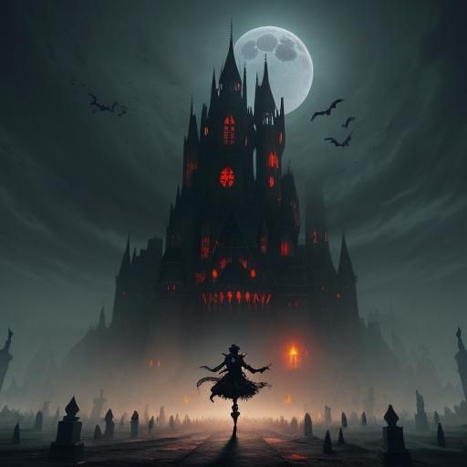 Eerie Graveyard Scene Under Blood Moon