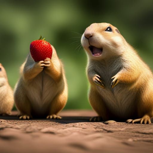 Prairie Dogs in Italy Enjoying Strawberries