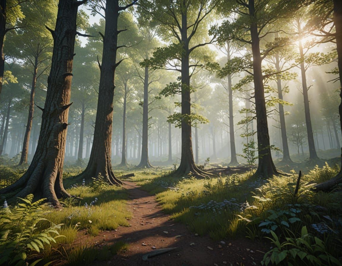 Tranquil Forest Clearing in Golden Light