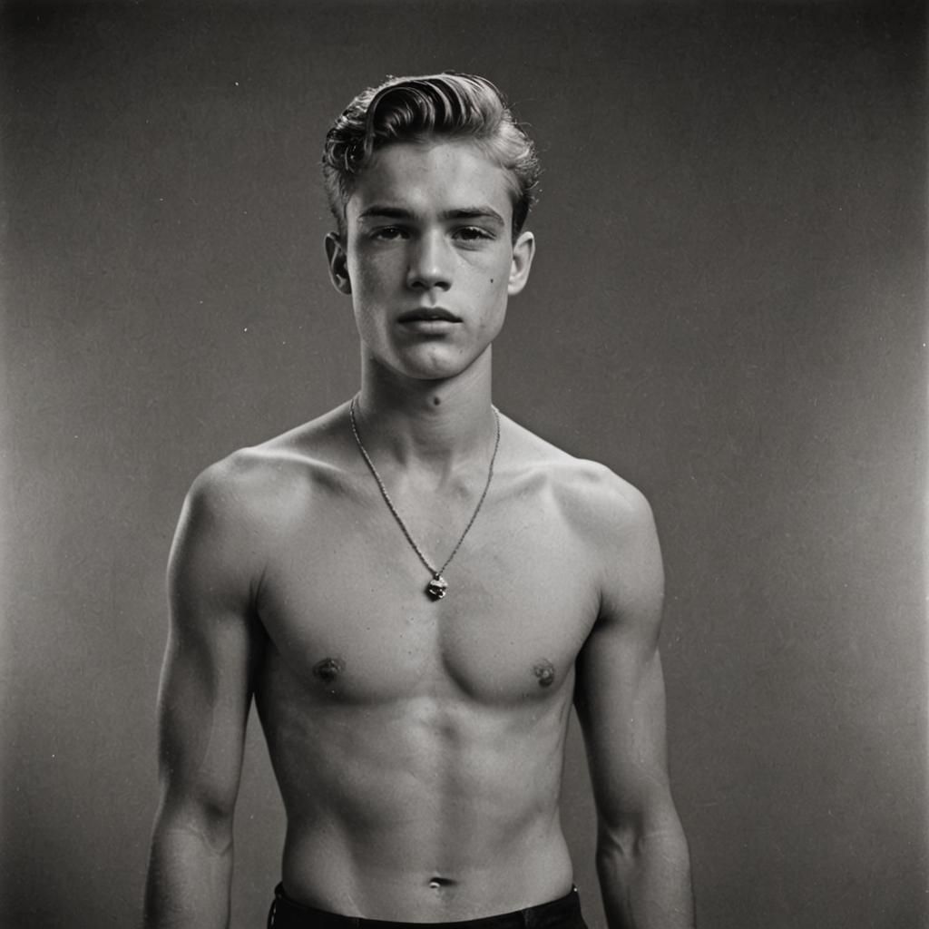 Pensive Young Man: Vintage B&W Studio Portrait