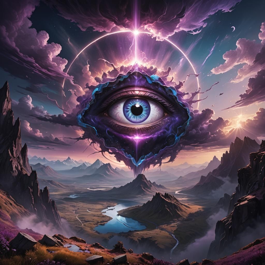 God's Eye Floats Above Mystical Landscape