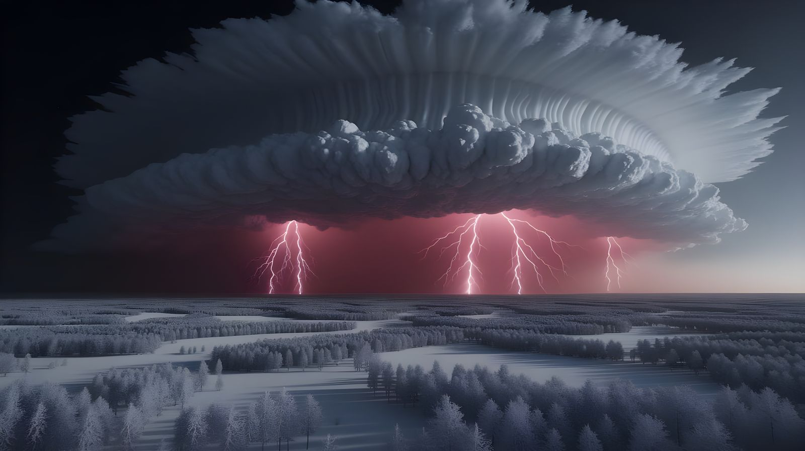 Ethereal Thunderstorm Panorama Unfolds Under Neon Skies