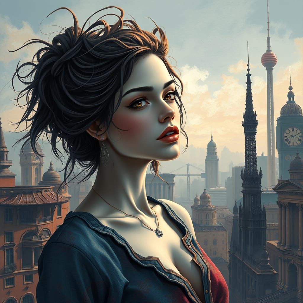 Lovely Steampunk Girl in a Vibrant Oil Painting