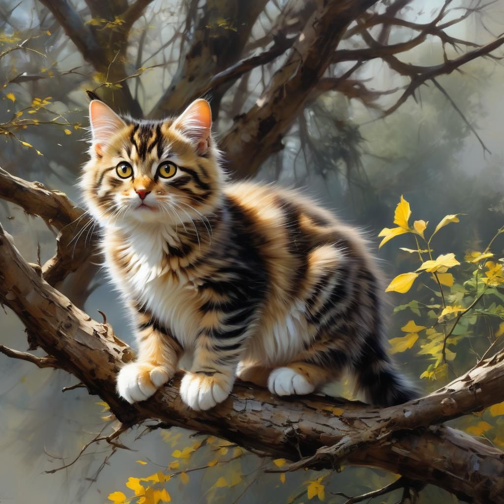 Kitten in Bird's Nest, Hyperrealistic Digital Art