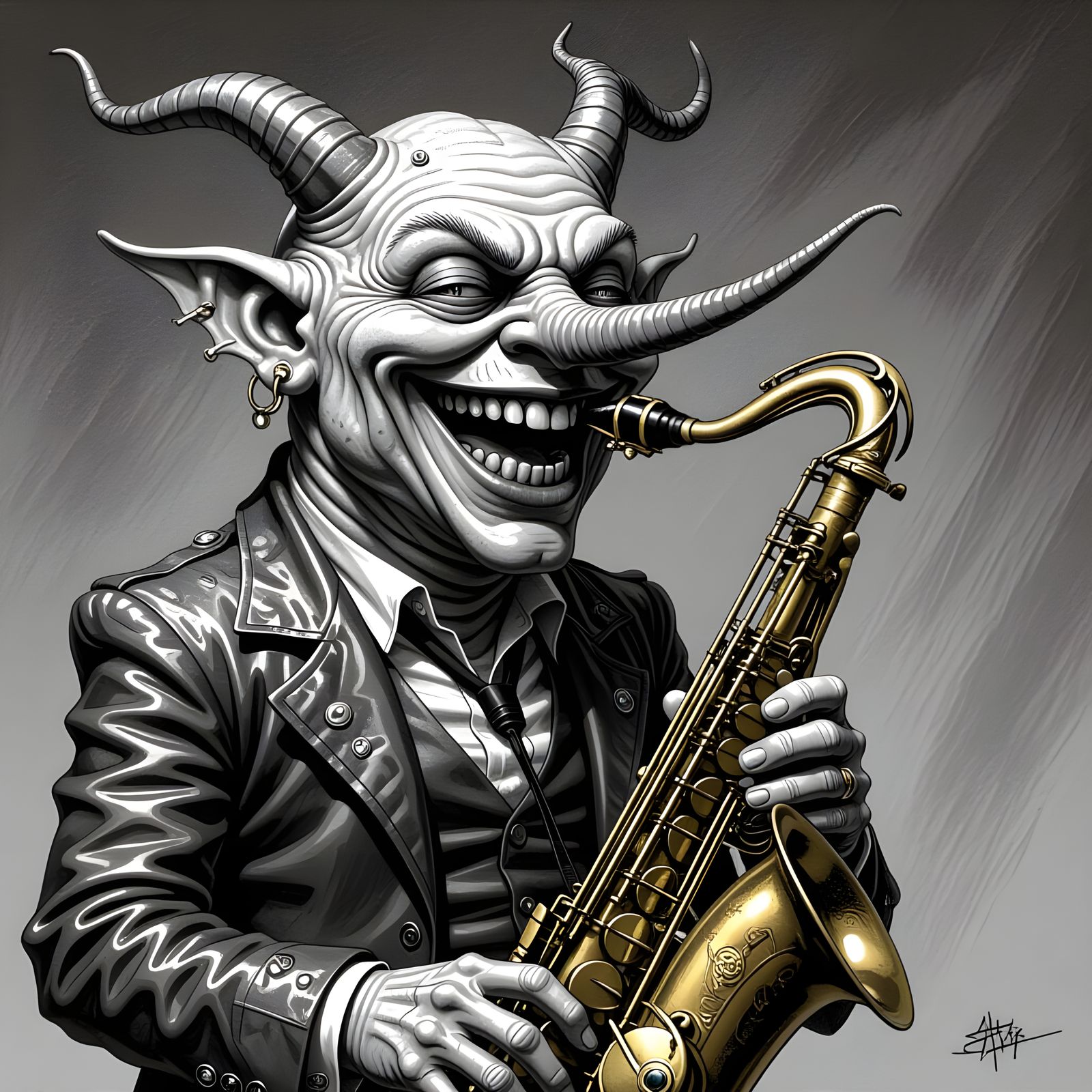 Horrifying Slug-Human Hybrid Plays Steampunk Saxophone