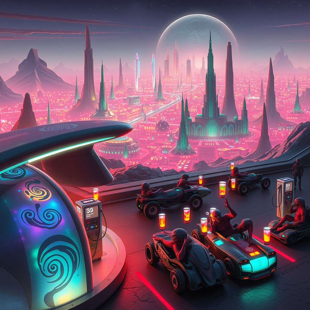 Extraterrestrial Fuel Stop on Distant Planet in Cyberpunk St...