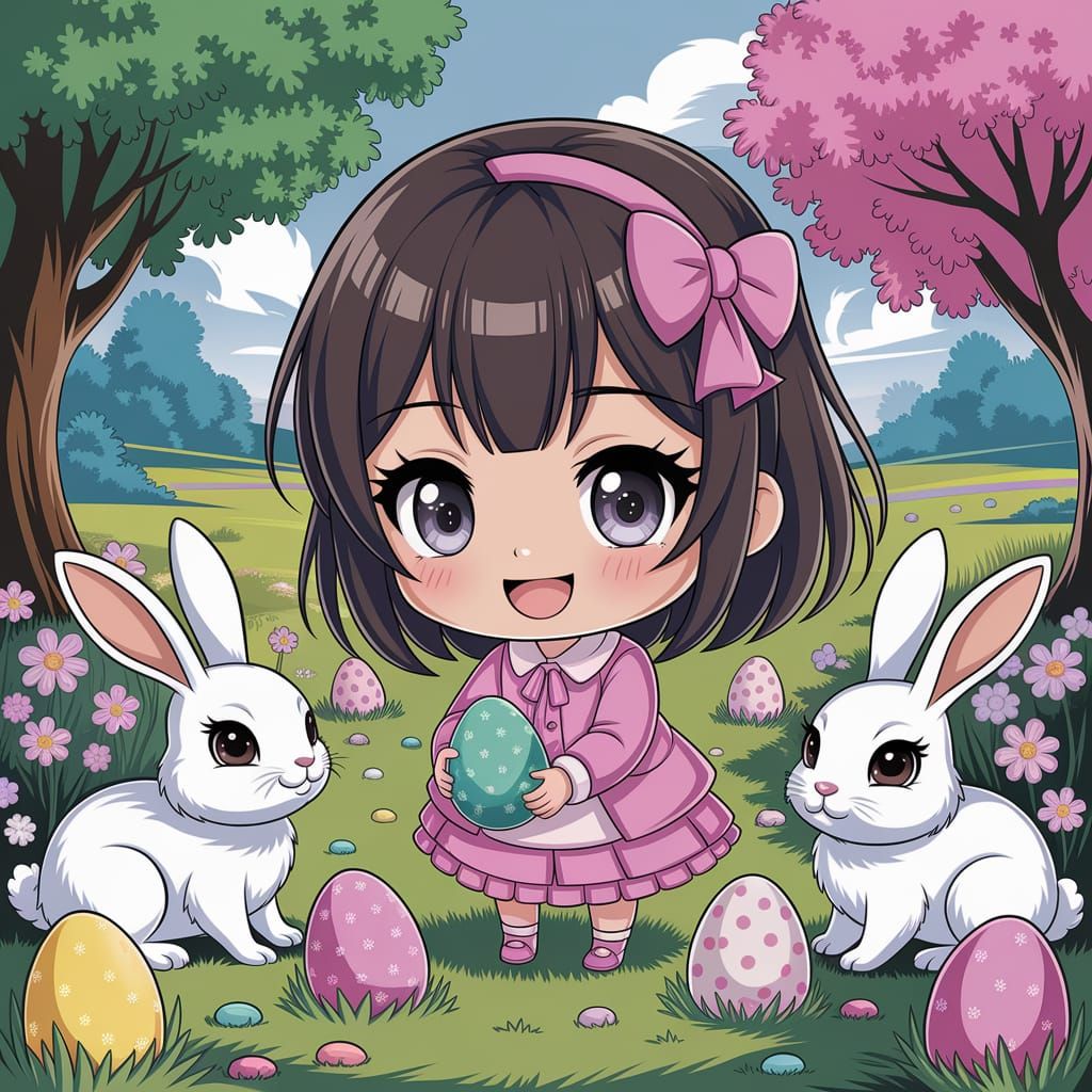 Chibi Anime Girl Discovers Hidden Easter Eggs