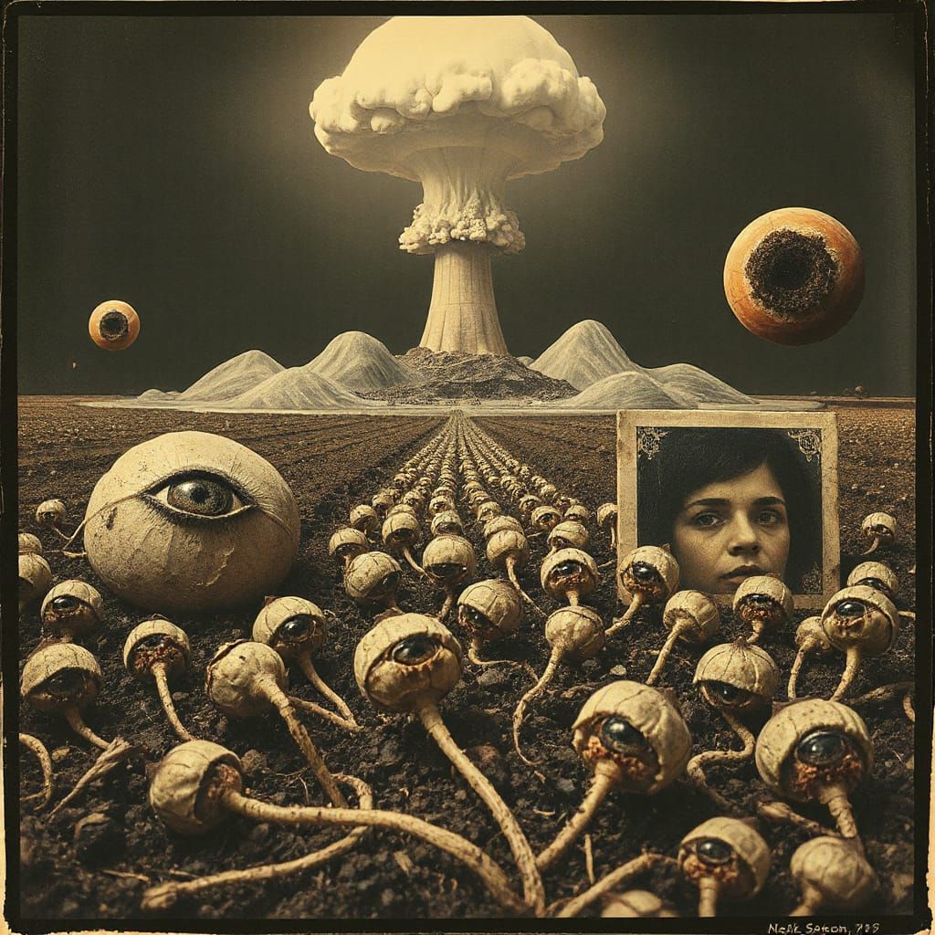 Surreal Harvest Golem in Vintage Polaroid Style