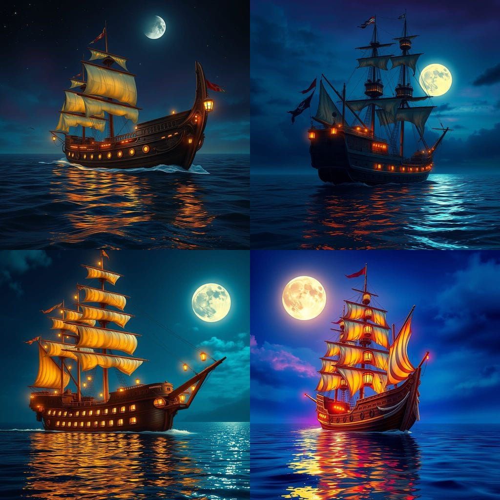 Pirate Ship Under Moonlit Skies
