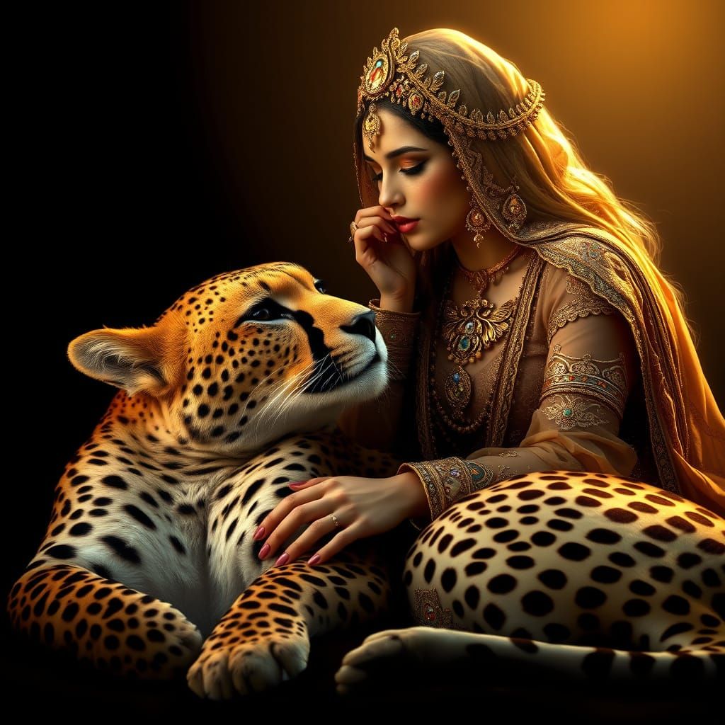 Majestic Princess and Cheetah in Golden Light