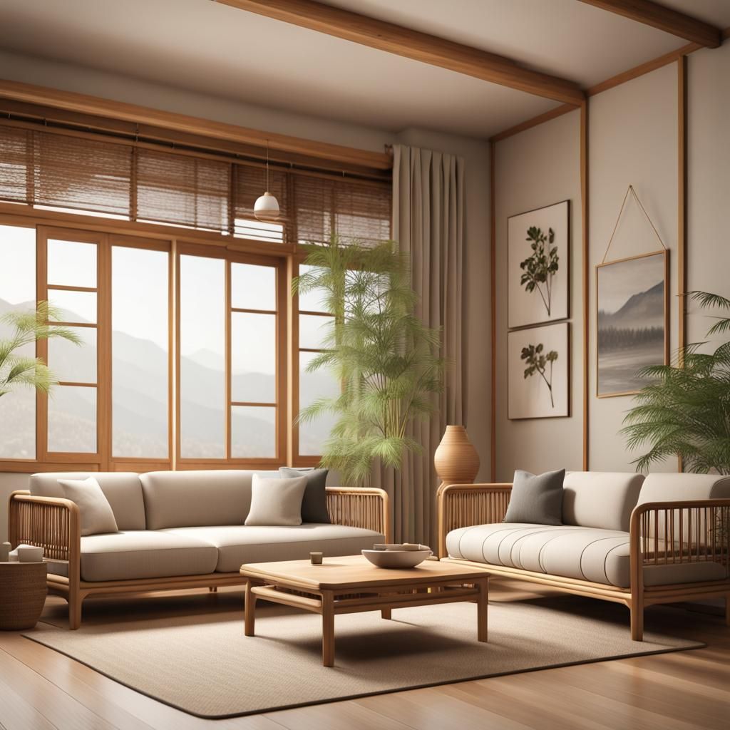 Japandi Living Room with Minimalist Decor
