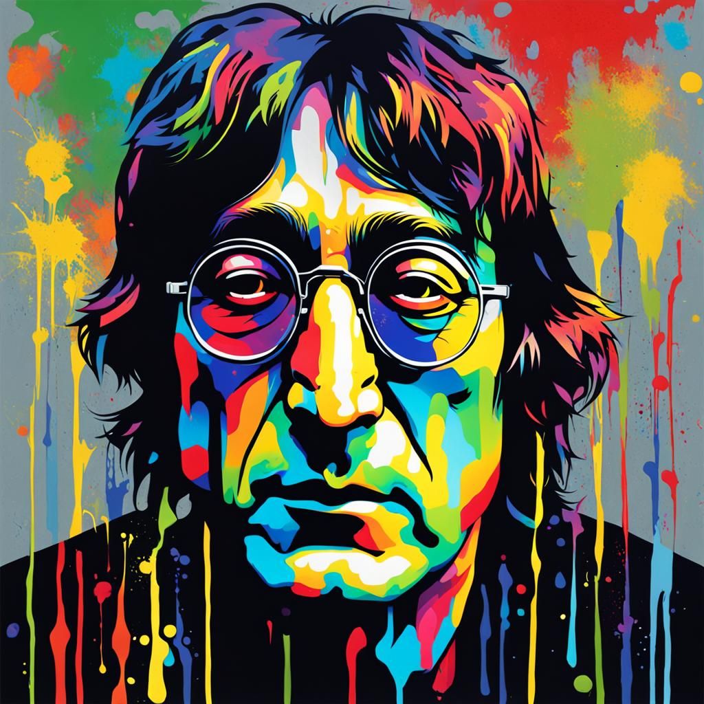 John Lennon Graffiti Art in Polychromatic Style