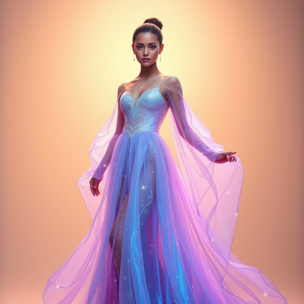 Ethereal Goddess in Iridescent Gown