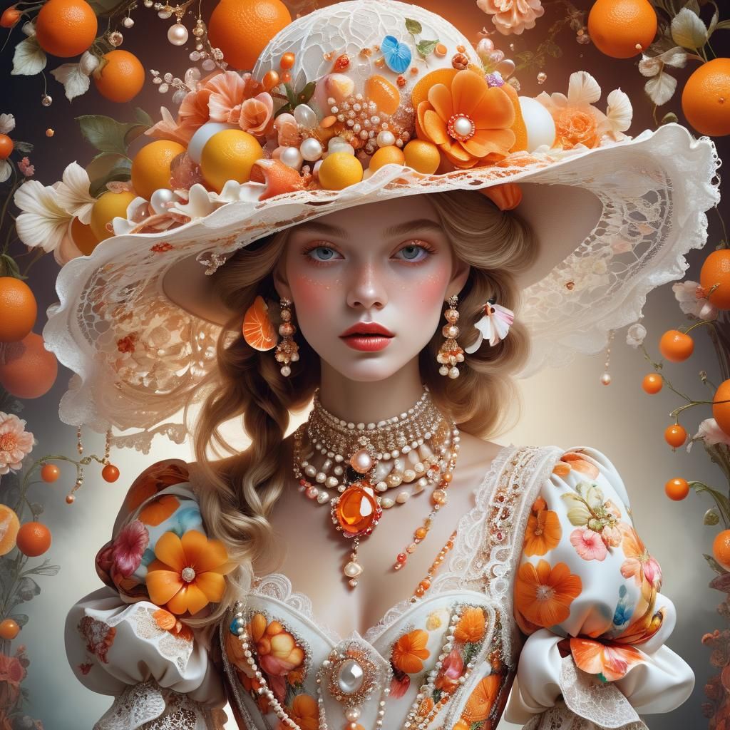 Surreal Model in Floral Hat, Candy Art Style