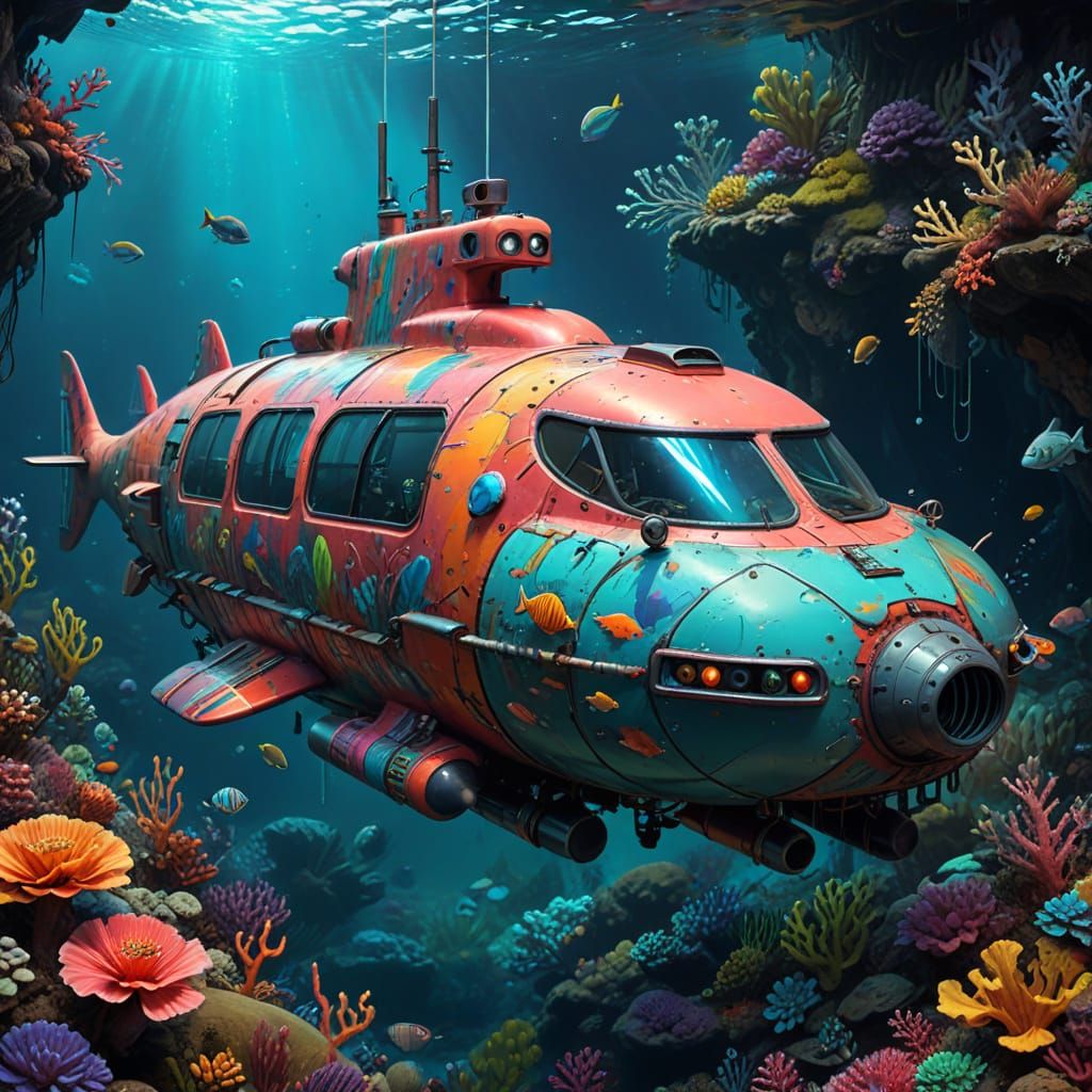 Retro-Future Submarine in Graffiti Splash Art Style