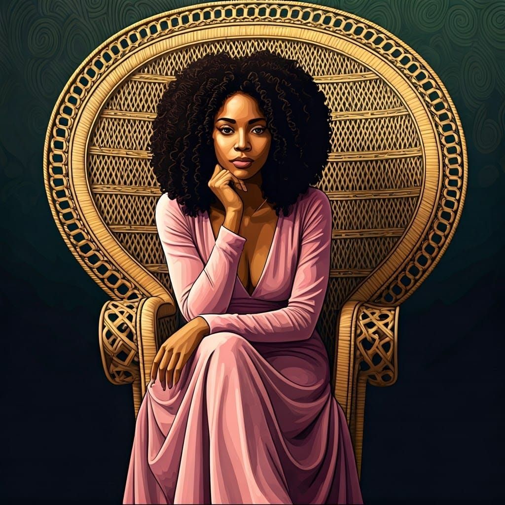 Black Woman in Pink Gown with Abstract Fractals