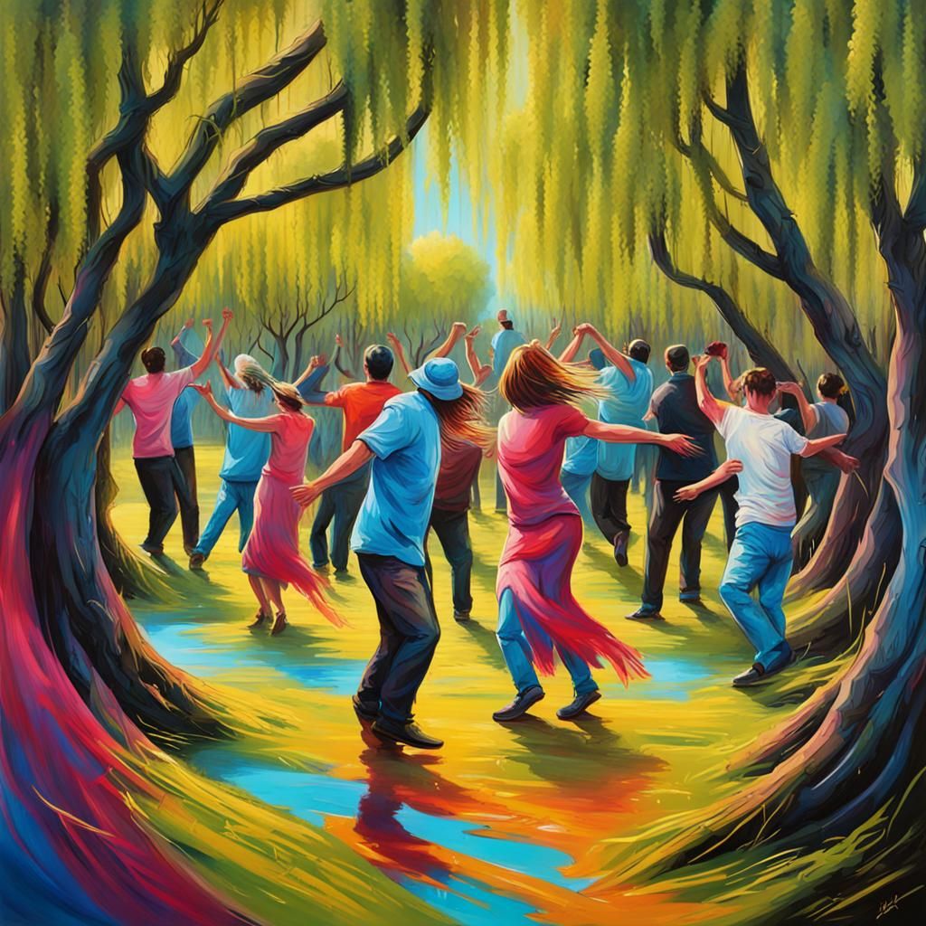 Dancing People in Willow Field: Graffiti Art