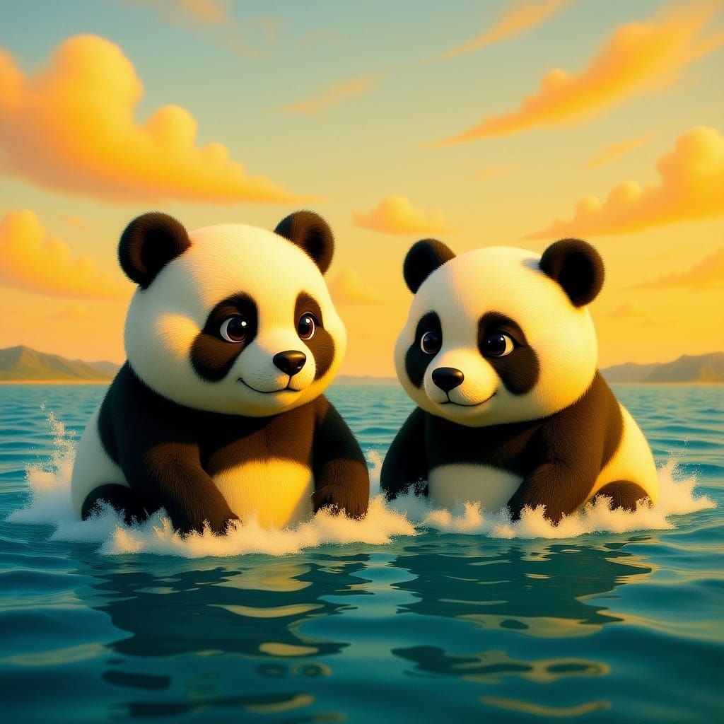Panda and Whale Shark Friends in Serene Ocean