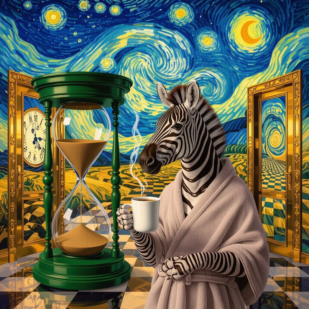 Surreal Zebra Morning Routine with Melting Clock