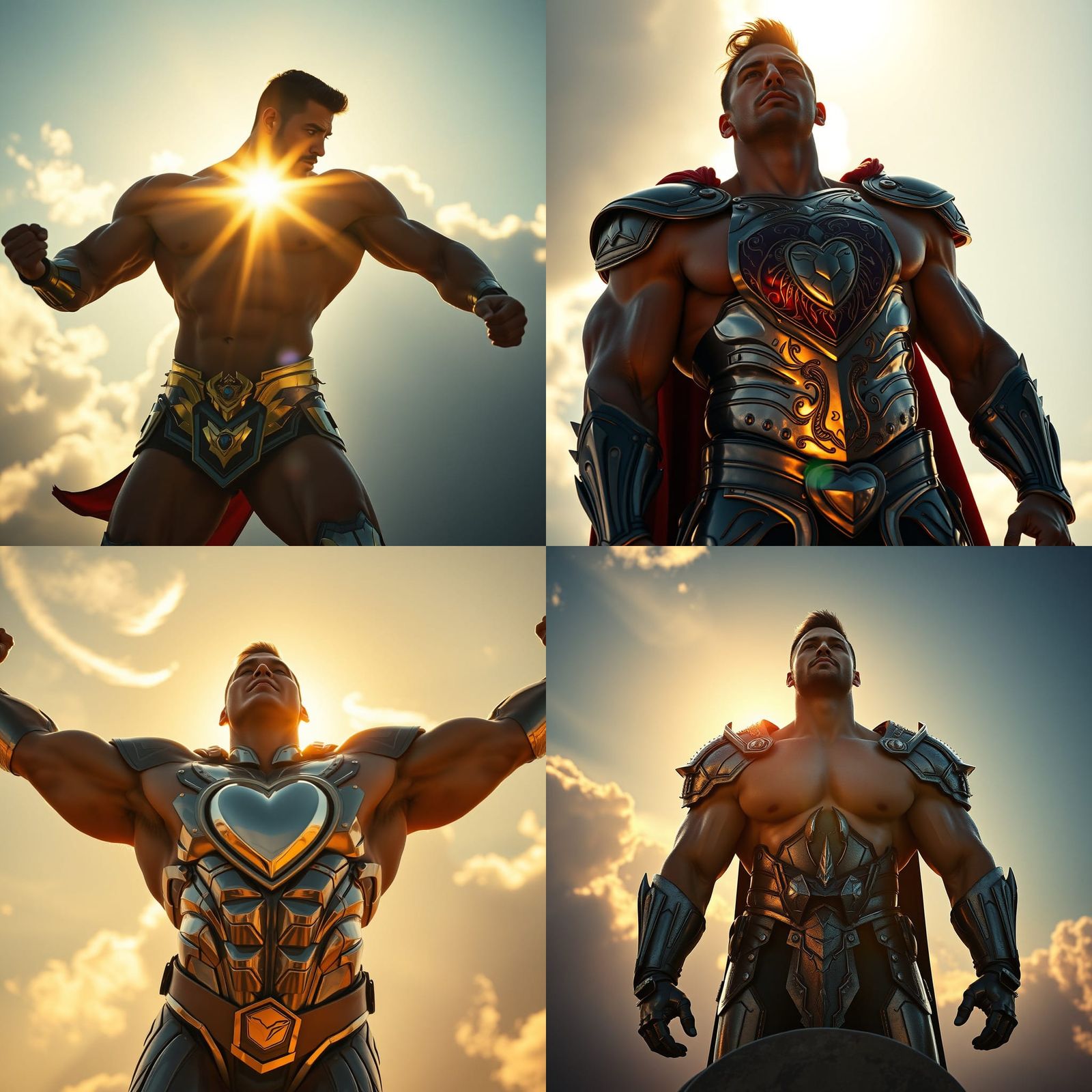 Superhero Bodybuilder Flexes in the Sky