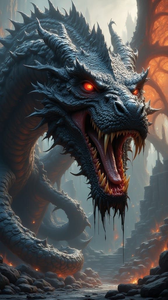 Nightmarish Dragon in Gothic Horror Style