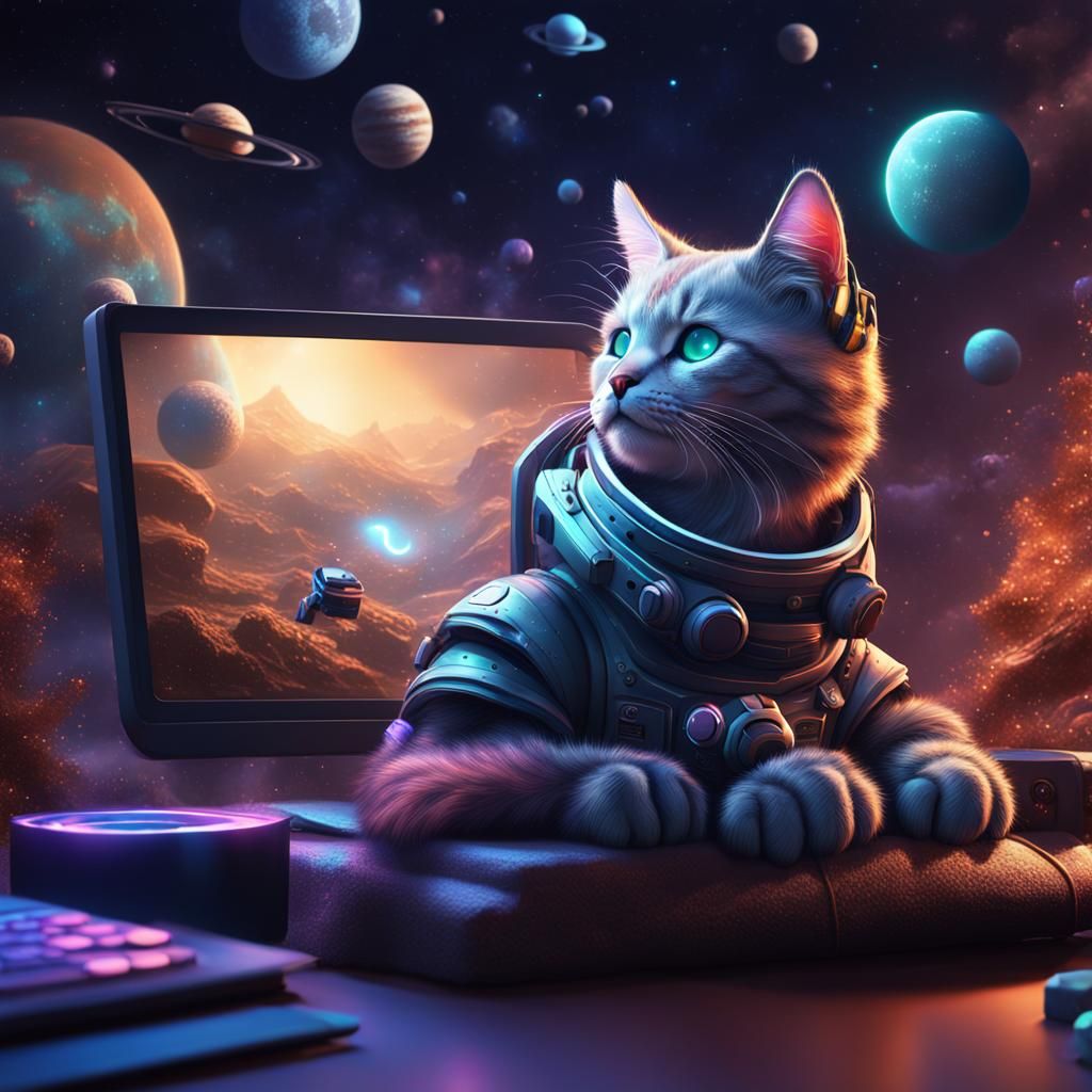 Space Cat Watching YouTube: Matte Painting
