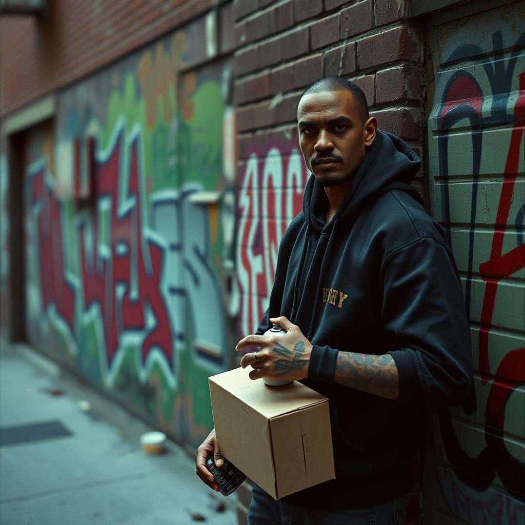 Dramatic New York Street Scene with Graffiti Art