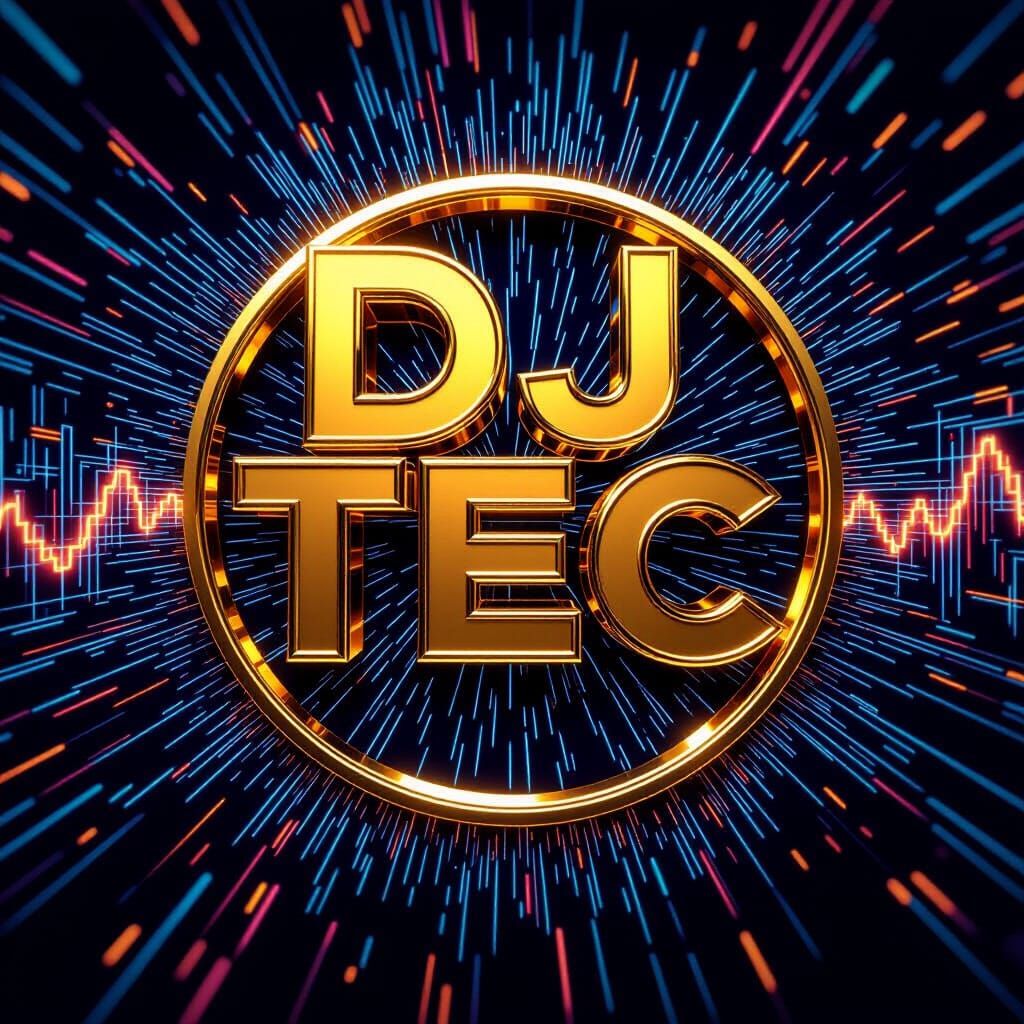 3D Gold Metallic DJ Logo with Vibrant Sound Waves